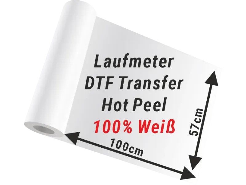 DTF-Transferdruck mit 100% Weißauftrag 1 Lfm (57 x 100 cm)  Wird nur in Weiß gedruckt.