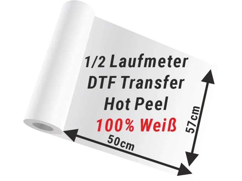 DTF-Transferdruck mit 100% Weißauftrag 1/2 Lfm (57 x 50 cm)  Wird nur in Weiß gedruckt.