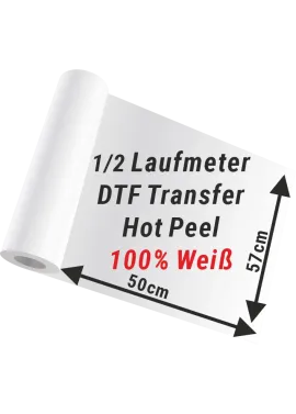 DTF-Transferdruck mit 100% Weißauftrag 1/2 Lfm (57 x 50 cm)  Wird nur in Weiß gedruckt.